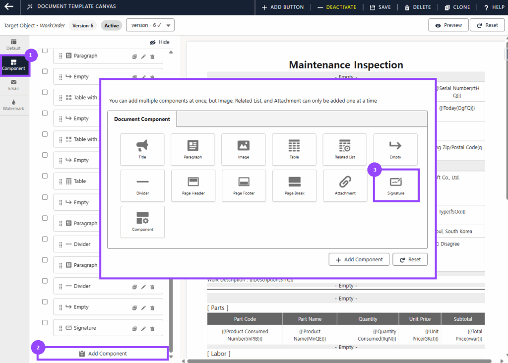 How to add signature component